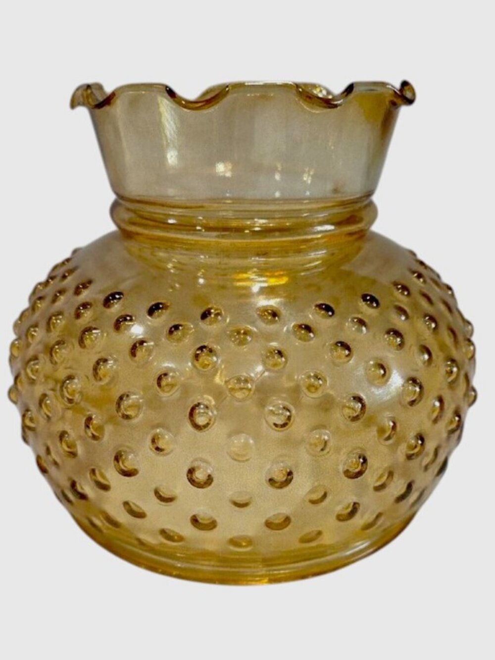 Vintage MCM Amber/Marigold Hobnail Glass Lamp Shade Ruffle 6.75" Fitter T19